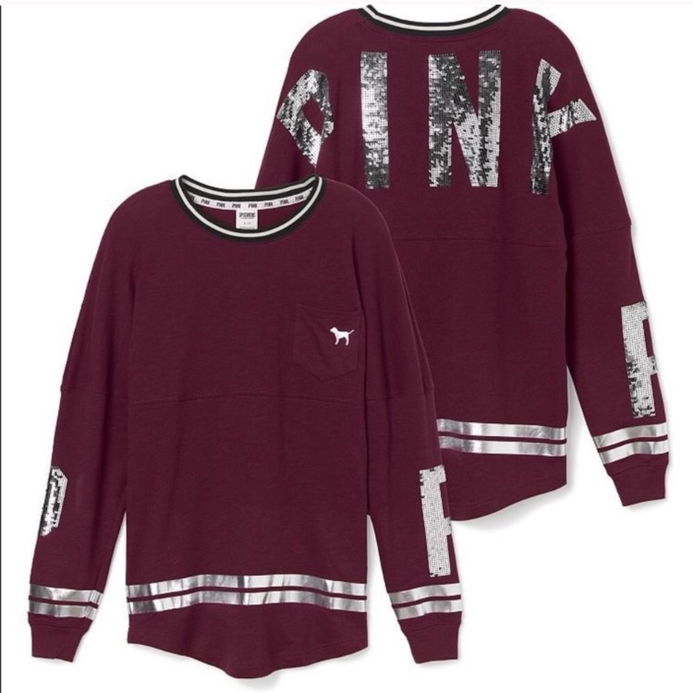 Burgundy Varsity Crew -PINK- Victoria Secret